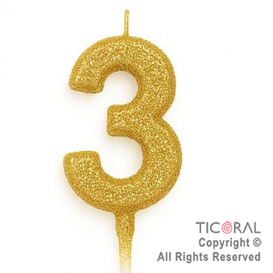 VELA NUMERAL CHICO 5.5 CM CON GIBRE ORO NUMERO 3 x 1